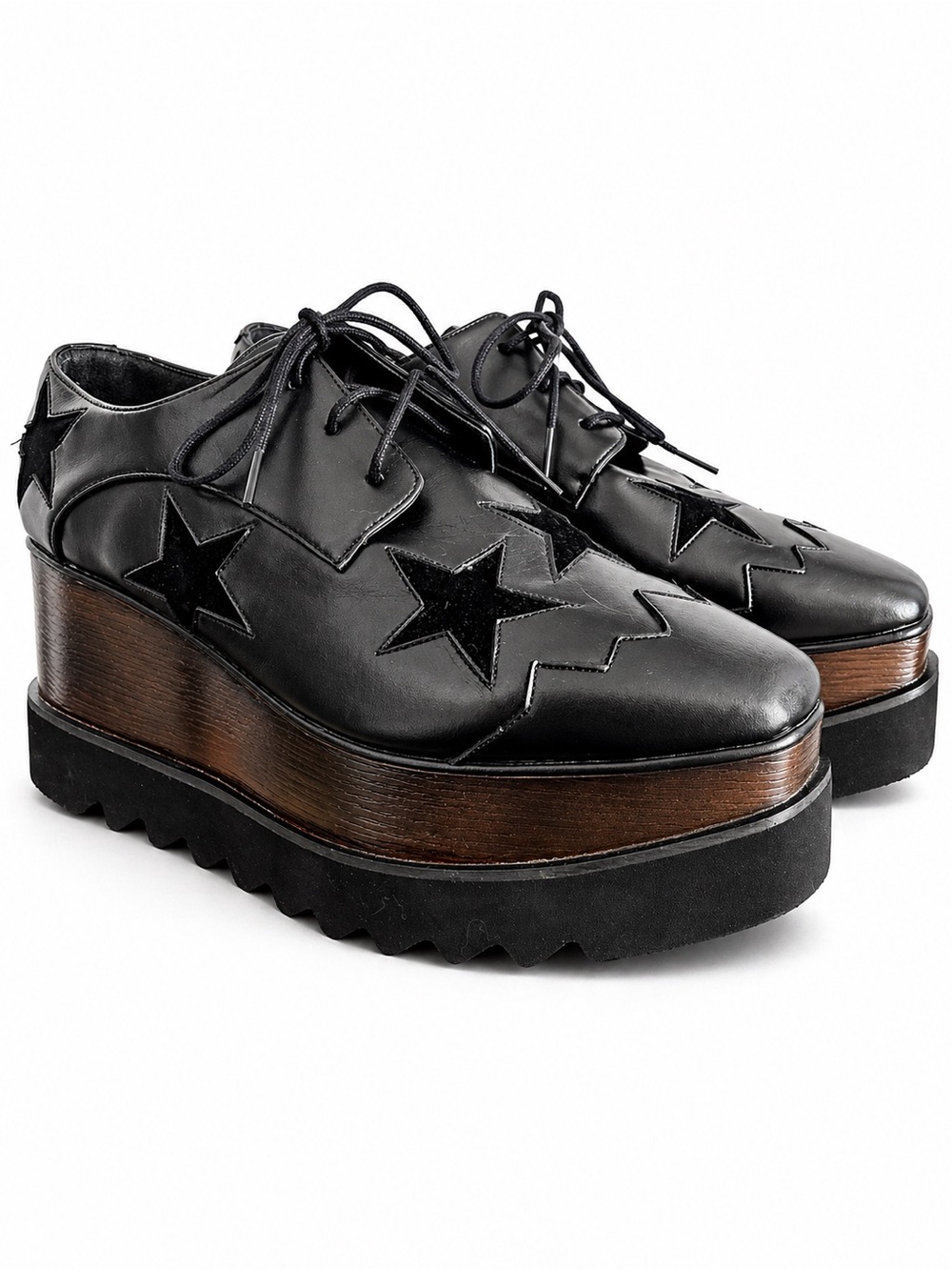 STELLA MCCARTNEY Elyse Star Size 39 Black Faux Leather Platform Derby Shoes